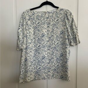 Fun2Fun Blouse, Cream and Blue, Size Large